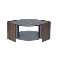 Table basse en marbre et noyer avec des lignes uniques, design élégant, en solde, Noir et bois(m-2)