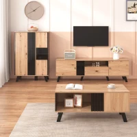 Meuble TV mobile de 170 cm en bois, buffet avec tiroirs, espace de rangement, design exclusif, à roulettes, Naturel(m-9)