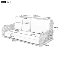 Balansoar dublu din PE-Rattan pentru grădină cu perne lavabile și 2 locuri, Capacitate 320 kg, Gri(m-3)