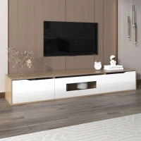 Meuble TV scandinave moderne en bois avec éclairage LED, 180x35x30 cm, Blanc(m-1)