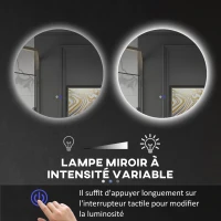 kleankin Miroir rond lumineux LED de salle de bain Ø 70 cm mural avec éclairage interrupteur tactile système antibuée  35 W gris(m-5)
