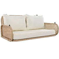 Balansoar dublu din PE-Rattan pentru grădină cu perne lavabile și 2 locuri, Capacitate 320 kg, Bej(m-10)