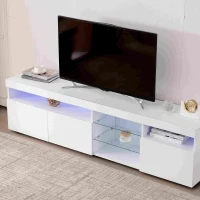 Meuble TV scandinave moderne avec éclairage LED variable, panneau lumineux, pour salon et salle à manger, Blanc(m-7)