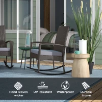 Outsunny Outdoor PE Rattan Rocking Chair Set of 2, Garden Rocking Chair Set with Armrest and Cushion, Grey(m-4)