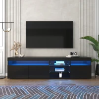 Meuble TV mobile scandinave avec éclairage LED variable et panneau lumineux pour salon et salle à manger, Noir(m-1)