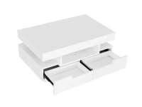 Table basse avec bande LED intégrée, 4 tiroirs avant et arrière, plateau relevable, Blanc(m-6)