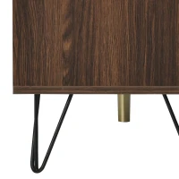 Meuble TV à roulette en bois massif avec 2 portes et 2 compartiments, poignées dorées, pieds en fer, Naturel(m-5)