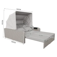 Set canapea de grădină din polyrattan pentru 2 persoane, canapea lounge cu structură din oțel și perne, Khaki(m-3)