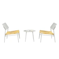 Ensemble Bistro 3 Pièces en Aluminium et Rotin PE pour Balcon, Résistant aux Rayons UV, Charge 150 kg, Beige(m-2)