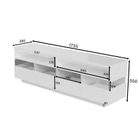 Meuble TV moderne scandinave avec éclairage LED, deux étagères et quatre tiroirs, finition brillante, Blanc(m-3)