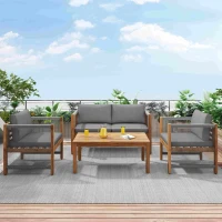Set de grădină din rattan sintetic cu perne confortabile, canapea dublă, 2 fotolii și masă pentru exterior, Gri(m-8)