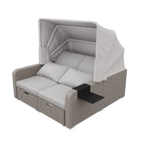 Set canapea de grădină din polyrattan pentru 2 persoane, canapea lounge cu structură din oțel și perne, Khaki(m-4)