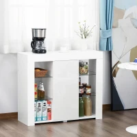 HOMCOM Bufet Modern cu Usa si lumini LED cu Finisaj Lucios si Rafturi din Sticla(m-10)