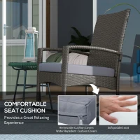 Outsunny Outdoor PE Rattan Rocking Chair Set of 2, Garden Rocking Chair Set with Armrest and Cushion, Grey(m-5)