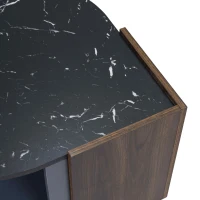 Table basse en marbre et noyer avec des lignes uniques, design élégant, en solde, Noir et bois(m-4)