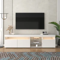 Meuble TV scandinave moderne avec éclairage LED variable, panneau lumineux, pour salon et salle à manger, Blanc(m-6)
