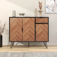 Meuble TV Scandinave avec Rangement et Poignées Coordonnées, Pieds en Fer 90x72x30 cm, Naturel(m-1)