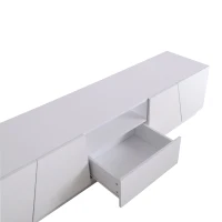 Meuble TV moderne de 170 cm style patchwork diagonal, design irrégulier, sans poignée, portes brillantes, panneaux en MDF, Blanc(m-6)