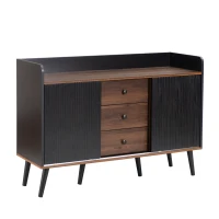 Crédence avec trois tiroirs à veinures pour chambre à coucher et salon, meuble moderne en bois avec étagères, 117 cm, Noir et bois(m-10)