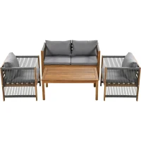 Set de grădină din rattan sintetic cu perne confortabile, canapea dublă, 2 fotolii și masă pentru exterior, Gri(m-1)
