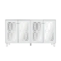 Crédence Blanche avec Miroir et Poignées en Cristal, 4 Portes, Étagère Intérieure Mobile, Design Coordonné, Parfait pour Salon et Salle à Manger, Blanc(m-2)