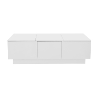 Table basse relevable blanc brillant avec structure de rangement pousser-tirer et double tiroir, Blanc