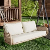 Balansoar dublu din PE-Rattan pentru grădină cu perne lavabile și 2 locuri, Capacitate 320 kg, Bej(m-2)