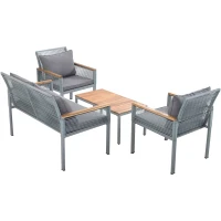 Ensemble de Salon de Jardin en Rotin avec Coussins Confortables : Canapé Double, 2 Fauteuils et Table d'Angle pour Extérieur, Gris(m-10)