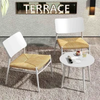 Ensemble Bistro 3 Pièces en Aluminium et Rotin PE pour Balcon, Résistant aux Rayons UV, Charge 150 kg, Beige(m-8)