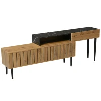 Meuble TV moderne mobile avec design en marbre et veinure de bois, bordure en PVC, Bois Naturel(m-10)