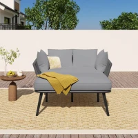 Ensemble salon de jardin modulable avec canapé, 2 fauteuils et chaise longue d'extérieur, coussins amovibles et lavables, Gris(m-1)