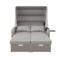 Set canapea de grădină din polyrattan pentru 2 persoane, canapea lounge cu structură din oțel și perne, Khaki(m-10)