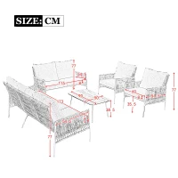 Set mobilier de grădină 7 locuri din PE-ratan și oțel zincat, măsuță cu blat din sticlă temperată cu efect lemn, perne lavabile, Gri(m-3)