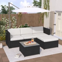 Ensemble salon de jardin modulable en Poly-Rotin avec canapé d'angle, table basse avec plateau en verre et coussins, Noir(m-8)