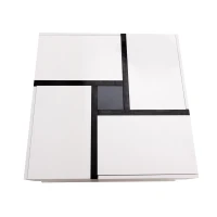 Table basse carrée avec plateau relevable, 4 tiroirs et espace de rangement inférieur, design unique de lignes, Blanc(m-9)