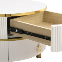 Table basse gigogne 2-en-1 en MDF avec plateaux en verre trempé et 2 tiroirs pour salon, Blanc(m-6)