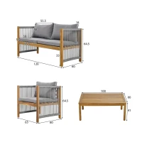 Set de grădină din rattan sintetic cu perne confortabile, canapea dublă, 2 fotolii și masă pentru exterior, Gri(m-3)