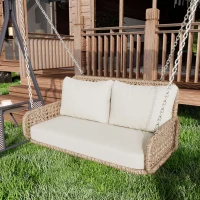 Balansoar dublu din PE-Rattan pentru grădină cu perne lavabile și 2 locuri, Capacitate 320 kg, Bej(m-7)