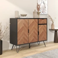 Meuble TV Scandinave avec Rangement et Poignées Coordonnées, Pieds en Fer 90x72x30 cm, Naturel(m-8)
