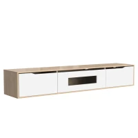 Meuble TV scandinave moderne en bois avec éclairage LED, 180x35x30 cm, Blanc(m-9)