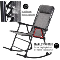 Outsunny Schaukelstuhl, Klappbare Schaukelliege, Gartenliege, Schwungliege, Schaukelsessel mit Kopfkissen, Stahl + Texteline, Grau bis 120 kg 90 x 64 x 110 cm(m-5)