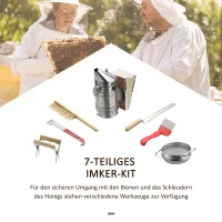 Outsunny 7-teiliges Imkerei-Werkzeugset Bienenzucht-Kit Imkereiset mit Smoker und Stockmeißel Bienenzuchtbürste Starter Kit für Imker rostfrei Stahl Holz Silber(m-4)