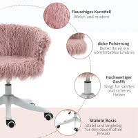 Vinsetto Bürostuhl im Boho-Stil, rosa Plüsch, 360 Grad drehbar, höhenverstellbar, Rosa + Weiß(m-7)
