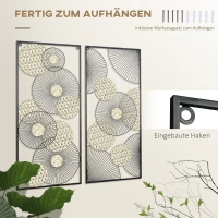 HOMCOM 3D -Wandbild Abstrakte Formen Moderne Wanddekoration Metall Gold + Schwarz(m-5)