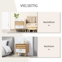 HOMCOM Beistelltisch Nachttisch Flurkommode mit Schubladen MDF Weiß+Natur 50 x 39,5 x 55 cm(m-5)