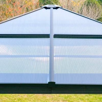 Outsunny Pavillon mit Polycarbonatdach, Vorhänge mit Fliegennetz, Alugestell, Dunkelgrau+Schwarz, 3,6 x 3 x 2,6 m(m-8)