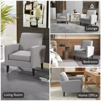 HOMCOM 2 Pieces Modern Armchairs with Rubber Wood Legs, Upholstered Accent Chairs, Single Sofa for Living Room, Bedroom, Light Grey(m-7)