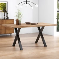 Tavolo da Pranzo Rettangolare Moderno Effetto Legno con Gambe Incrociate, Nero e Marrone(m-4)
