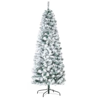 HOMCOM künstlicher Weihnachtsbaum mit LED-Leuchten Christbaum Tannenbaum PVC Metall Grün+Weiß Ø60 x 180 cm(m-10)