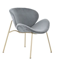 Set di 2 Sedie Imbottite in tessuto effetto velluto con Gambe in Metallo Dorato, Grigio(m-5)